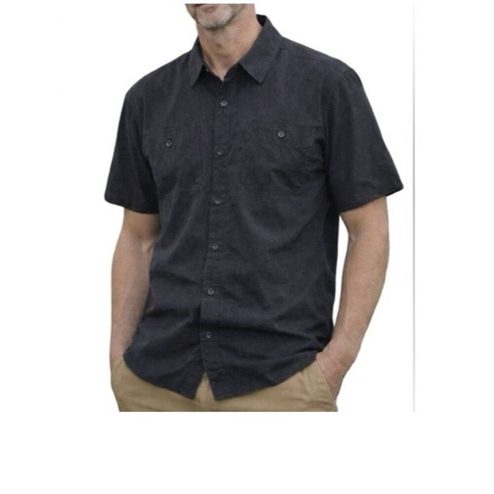 Orvis Shirt Mens Size L Dark Gray Short Sleeve Button Up Collar Pockets Casual